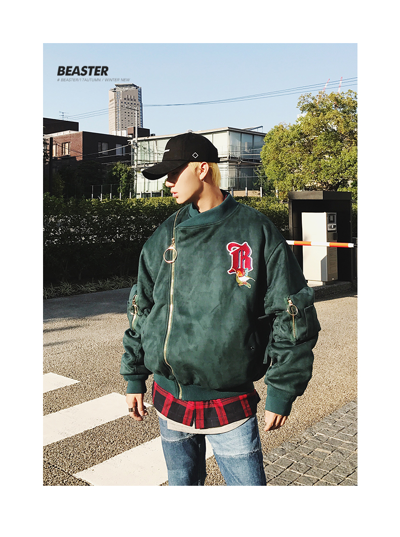 BEASTER 17FW Panlong Ngành Công Nghiệp Nặng Thêu Da Lộn Xe Máy Thủy Triều Thương Hiệu Cotton Jacket Vài Bóng Chày Mặc couple tx áo khoác