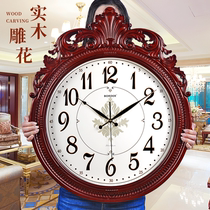 Wall clock hall Household luxury solid wood oversized wall clock villa guest retro American watch wall-mounted light luxury mahogany clock