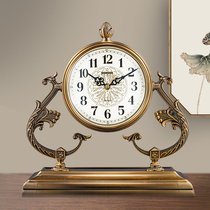 Table clock Living room household desktop table clock European pendulum clock Metal copper-plated clock desktop clock ornaments large mute