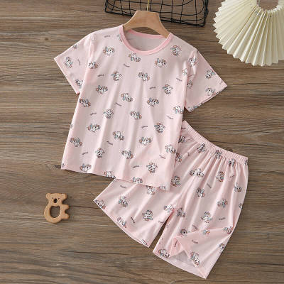 夏季天丝男女童短袖睡衣套装
