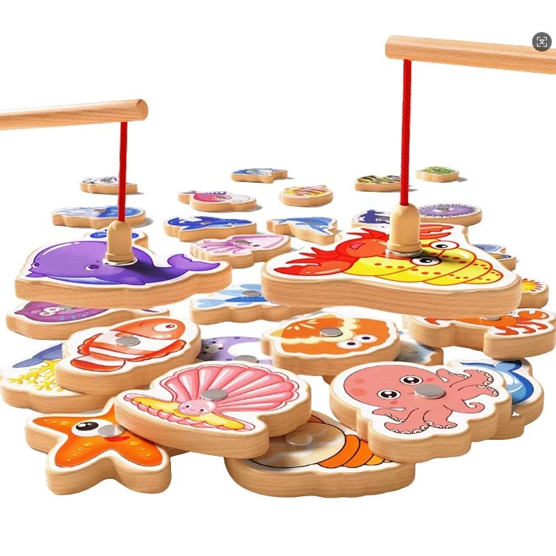 天降！儿童磁吸木质钓鱼早教玩具