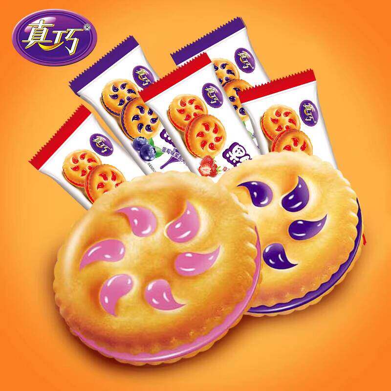真巧果然美味果酱夹心饼干整箱500g饼干小包装早餐零食散装多口味