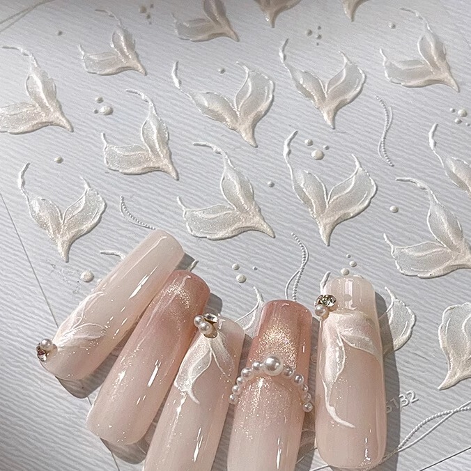 Embossed Fishtail Ocean Mermaid Nail Stickers Cartoon Solid Color Simple Pure Desire Internet Celebrity Style Nail Decorations Hot Trend