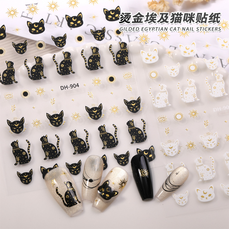 New Hot Stamping Egyptian Cat Nail Art Stickers Flat Adhesive Cute Black and White Egyptian Cat Nail Stickers Jewelry Hot Style New Hot Stamping Egyptian Cat Nail Art Stickers Flat Adhesive Cute Black and White Egyptian Cat Nail Stickers Jewelry Hot Style