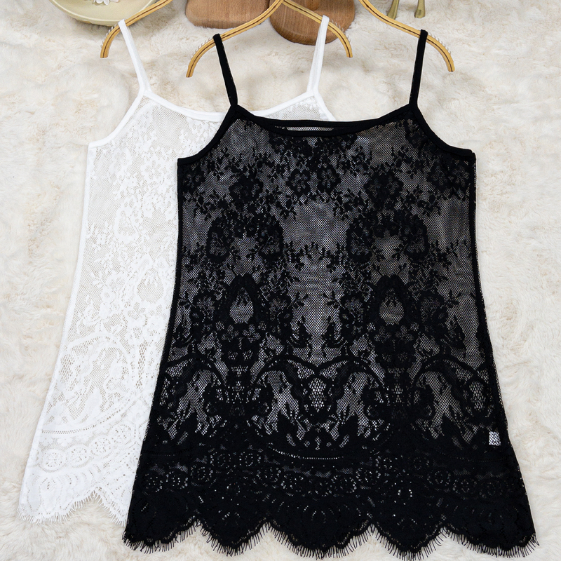 Black Lace Camisole Dress for Women, Long White High-End New Style Base Dress with Lace Camisole