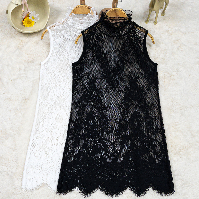 Lace High-Neck Lace-Up Base Shirt for Women 2026 New Versatile Hollow-Out Mesh Top Inner Layer Stylish Hem