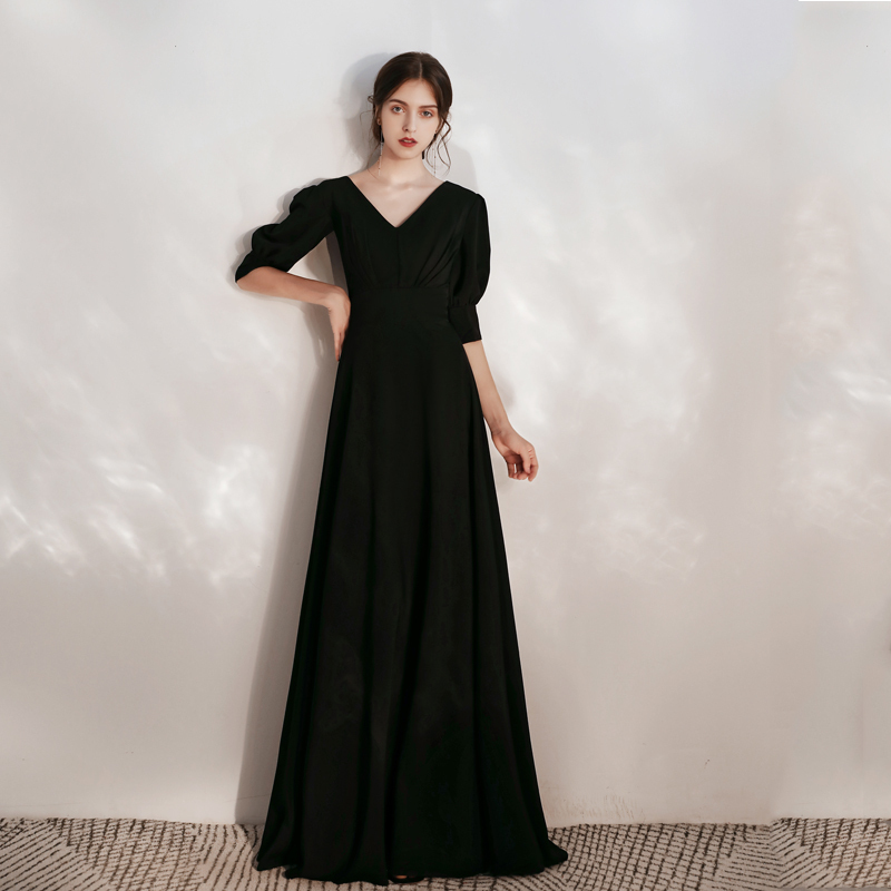 Black Annual Meeting Evening Dress for Women, Elegant Student Performance Dress for Piano Playing, Choir Performance, Long Dress