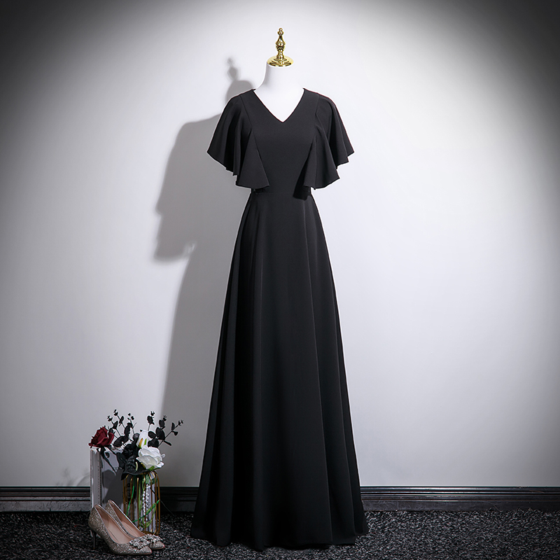 New Year-End Party Evening Dress, Black, High-End, Slimming, Birthday Party Banquet Host Piano Performance Dress