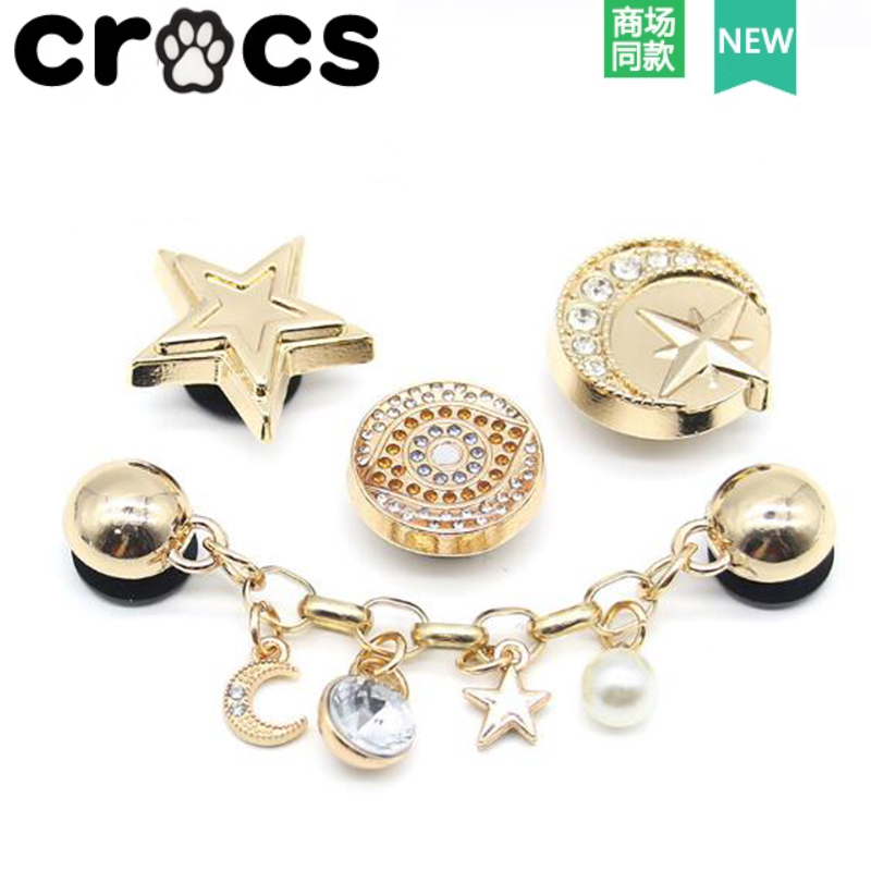 Compatible with Crocs Clog Shoe Decoration Charms, Crocs Accessories Shoe Clips, Metal Star and Moon Jibbitz