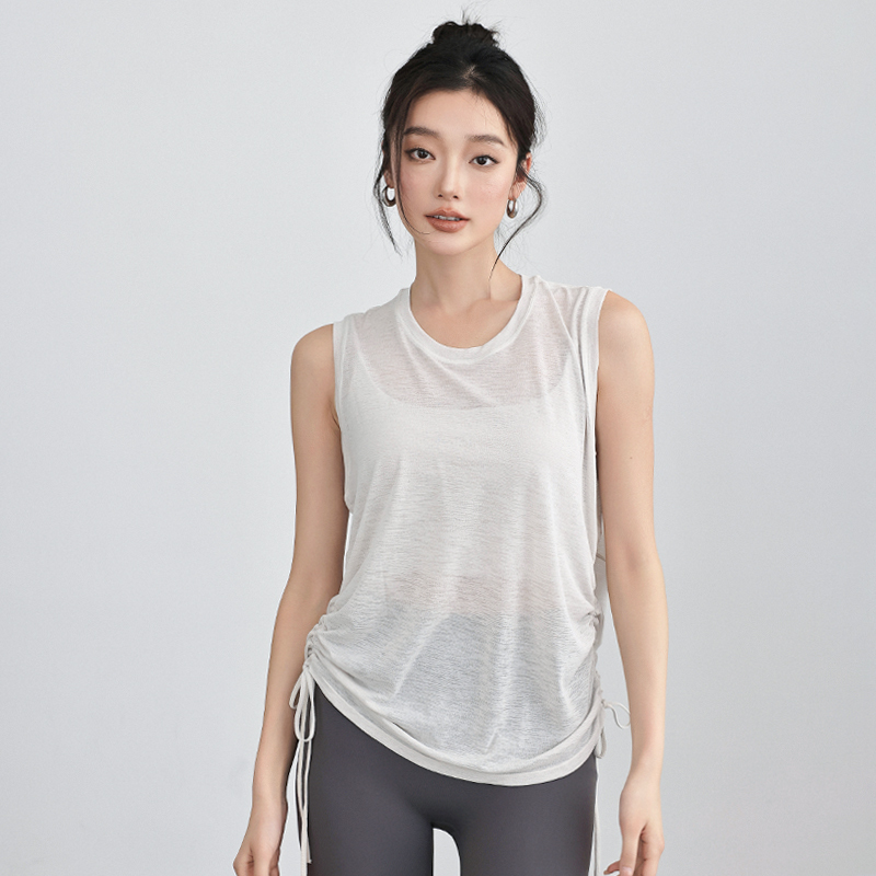 Outlet Yoga Clothes, Fitness Clothes, Breathable Vest, Loose Round Neck, Sleeveless Sports Top, Pilates Cover-Up