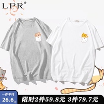 Summer new cat Hong Kong wind couple short sleeve T-shirt men and women trend wild loose student cotton shirt clothes