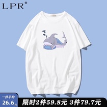2021 New Shark White Short Sleeve T-shirt Mens Clothes Loose Summer ins Tide Brand Couple Swear base shirt