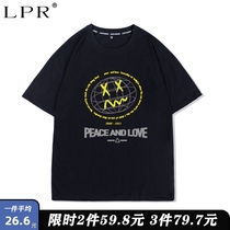 Smiley face print T-shirt men short sleeve Tide brand ins hip hop loose cotton plus fat fat new summer shirt