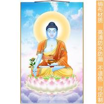 High-definition Medicine Buddha portrait Medicine Master Glazed Light Tathagata Buddha Buddha statue painting Buddhist hall scroll hanging painting decorative calligraphy and painting