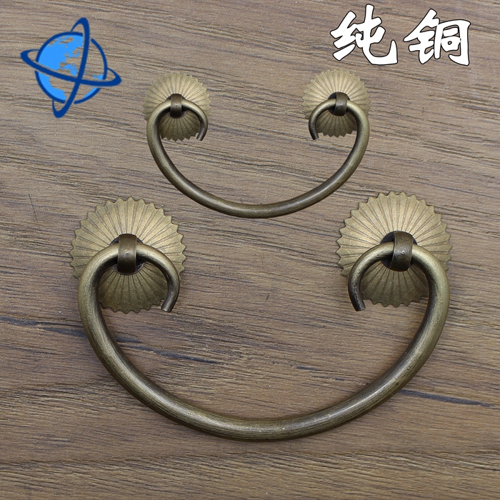 Copper handle Chinese pure copper antique chest of drawers door furniture Chinese pharmacy medicine cabinet handle silver ingot handle horizontal handle