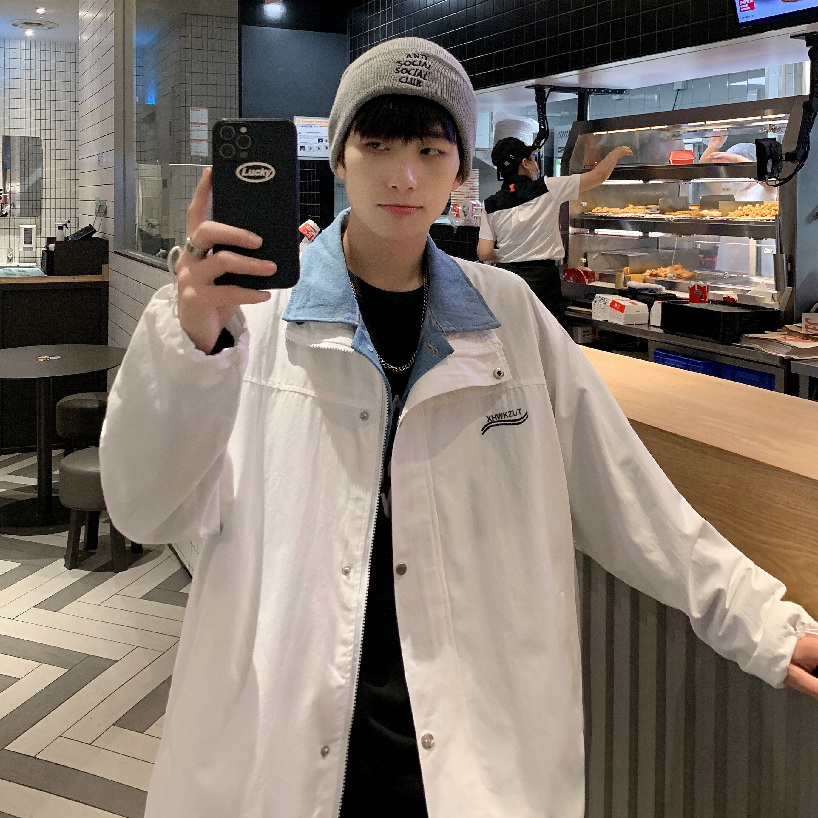 Fake Two Coats Male Trend Tooling Autumn Winter New Casual Blouse Autumn Loose 100 Hitch Ride and Ins jacket