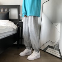 Grey Buns Footed Pants Male Tide Cards Spring Autumn Season Loose Straight Drum Sports Pants Ins High Street Yuppie Handsome 100 Hitch Casual Pants