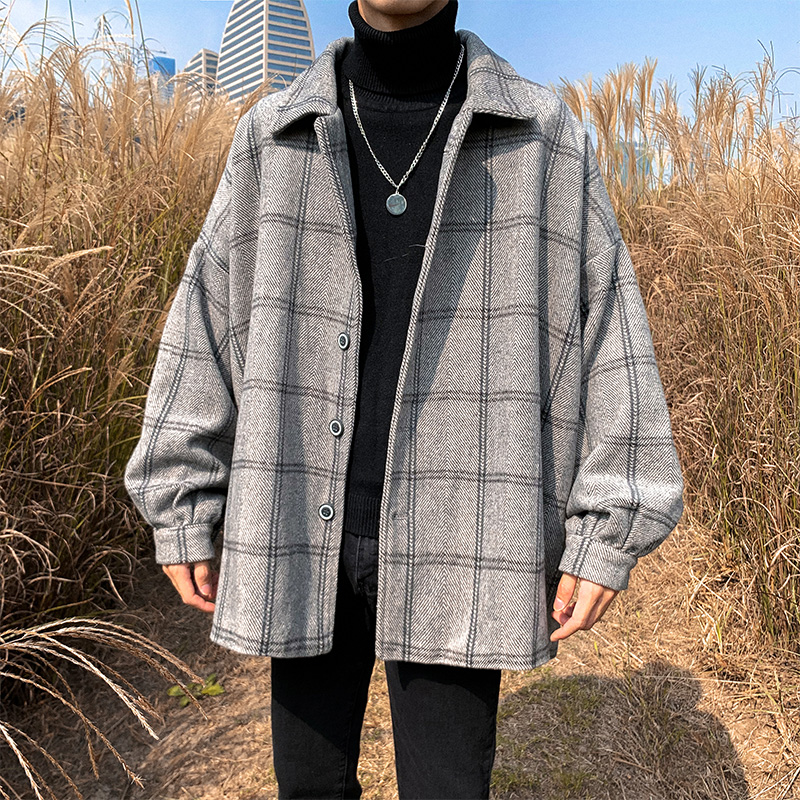 Mao-whisper coat men in loose jacket plate Short autumn and winter trend hundred students handsome windshirt