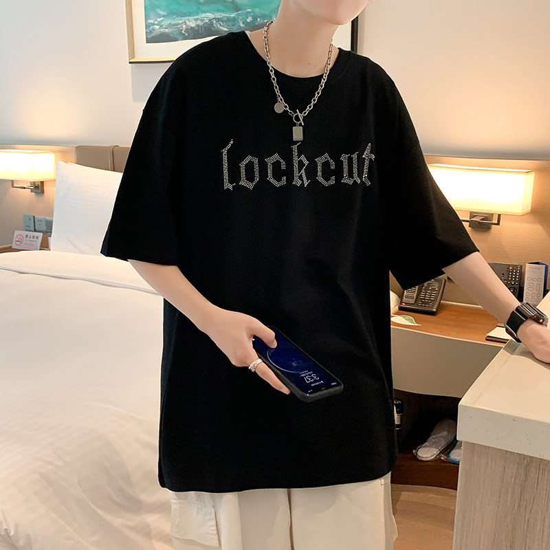 Net Red Short Sleeve T-Shirt Men Ins Superfire Tide Signs Trend 100 Hitch Easy Harbor Wind Casual Pure Cotton Alphabet Scalding Clothes