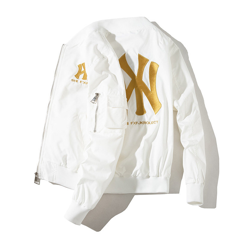 Jacket men spring and autumn new fashion handsome embroidery tide brand pilot baseball suit white Korean version casual jacket male