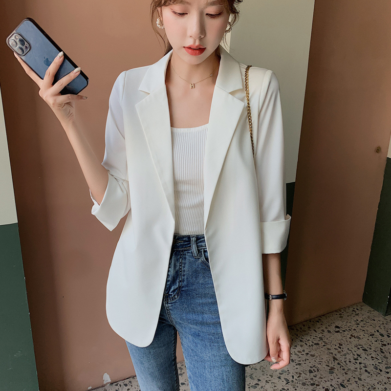 Snowspun small suit jacket woman thin section 2021 spring summer new advanced sunscreen cardiovert red white western suit blouse