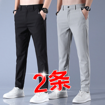 Mens casual trousers summer ice thin air conditioning quick-drying sweatpants mens loose straight Korean version of the trend hanging