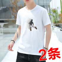 Summer new mens short sleeve T-shirt Korean fashion trend cotton thin round neck casual base shirt Joker ins top
