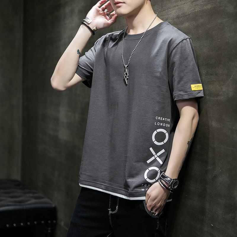 Summer Short Sleeve T-shirt Boy Trend Tide Small Link Life Life 5-and-half-sleeve Tops Ins Pure Cotton T-shirt