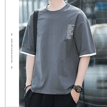 Summer mens short-sleeved T-shirt trendy brand loose cotton clothes ins students thin mens half-sleeves