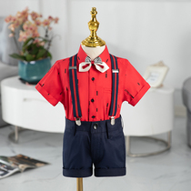 Male baby age red dress 2022 new childrens birthday dinner party boy flower suit suit Inlenwind