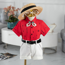 2022 new childrens male baby age red gown Summer boy flower boy to attend wedding little western dress suit