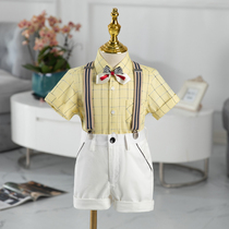 2022 new male baby age gown English Breeze Flower Boy Boy Suit Foreign Air Children Plaid Casual Suit Summer