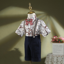 Male baby age gown 2022 new summer Inn wind flower boy boy birthday banter small suit suit short sleeve