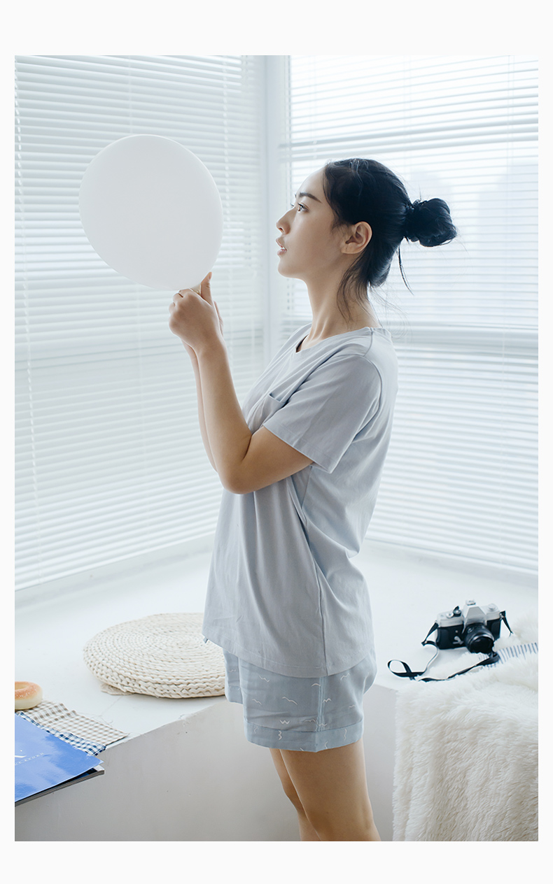 Mùa xuân và mùa hè có thể mặc bông ngắn tay cổ chữ V đồ ngủ nữ nam T-Shirt vài bông lỏng lẻo không-in ấn gió dịch vụ nhà áo kiểu nữ đẹp