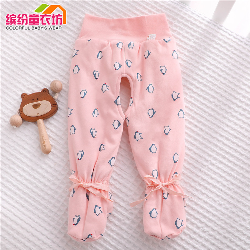 Baby bunching cotton pants winter newborns pure cotton clip cotton pants High waist and belly 0-3 baby 6 autumn and winter style even feet