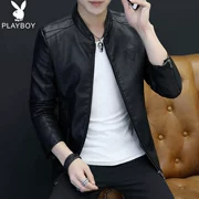 Playboy leather nam mùa thu đứng cổ áo Slim phiên bản Hàn Quốc của xu hướng áo đẹp trai xe máy pu da mùa xuân và áo khoác nam mùa thu