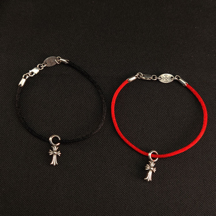 925 Silver Cross Bracelet Fashion Simple European and American Style Red String Trendy Bracelet Waist Chain Anklet Zodiac Year