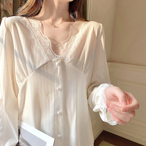 Warm and warm palace winnowing machine V collar ~ VIRRI CIAGA pyjamas womens spring and autumn extras to wear a lace home for women