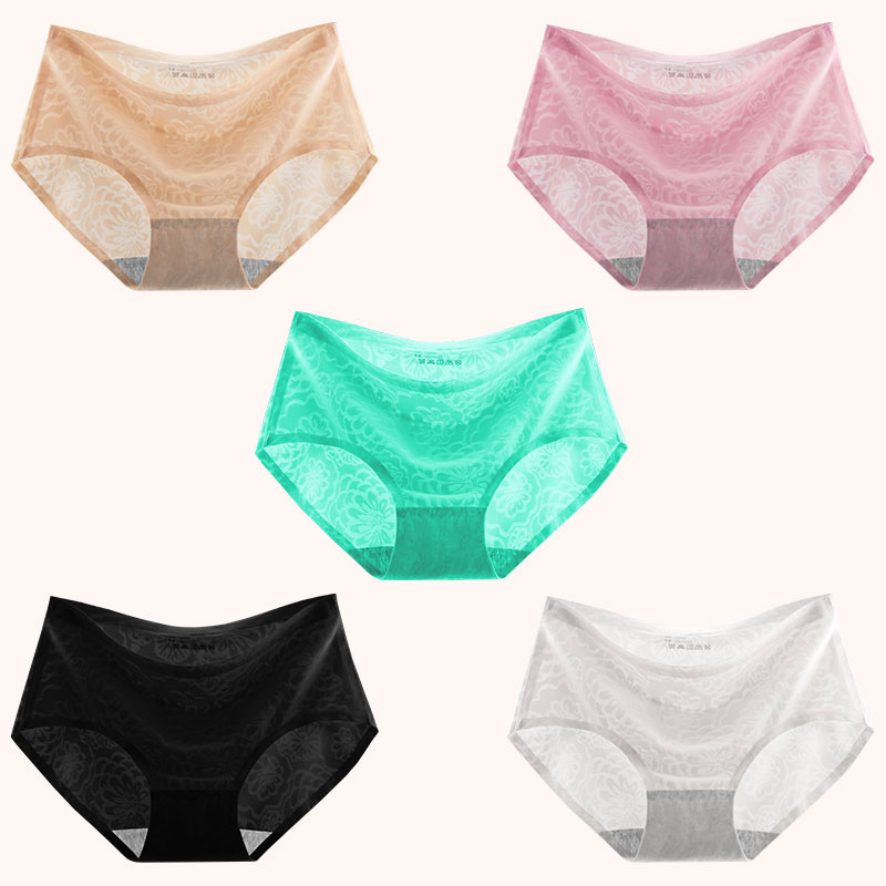 Bà bỏ đánh dấu Underwear nữ Ice Silk rỗng Sexy Ultra-Slim Silk bông Mid-eo cô gái tam giác quần quần short đầu.