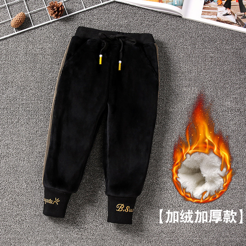 Boys fleece pants autumn and winter baby fleece thickening 2020 new one-piece fleece warm children's sports pants trend