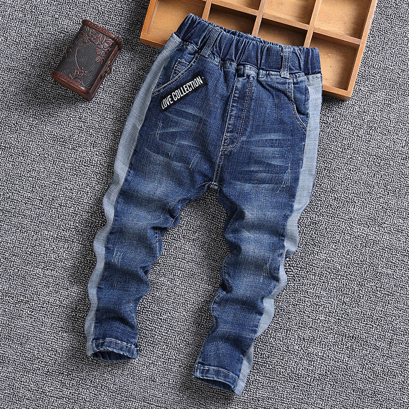Children's jeans boys 2019 new spring and autumn models Korean version of the boys' slim fit cigarette pants blue elastic single pants