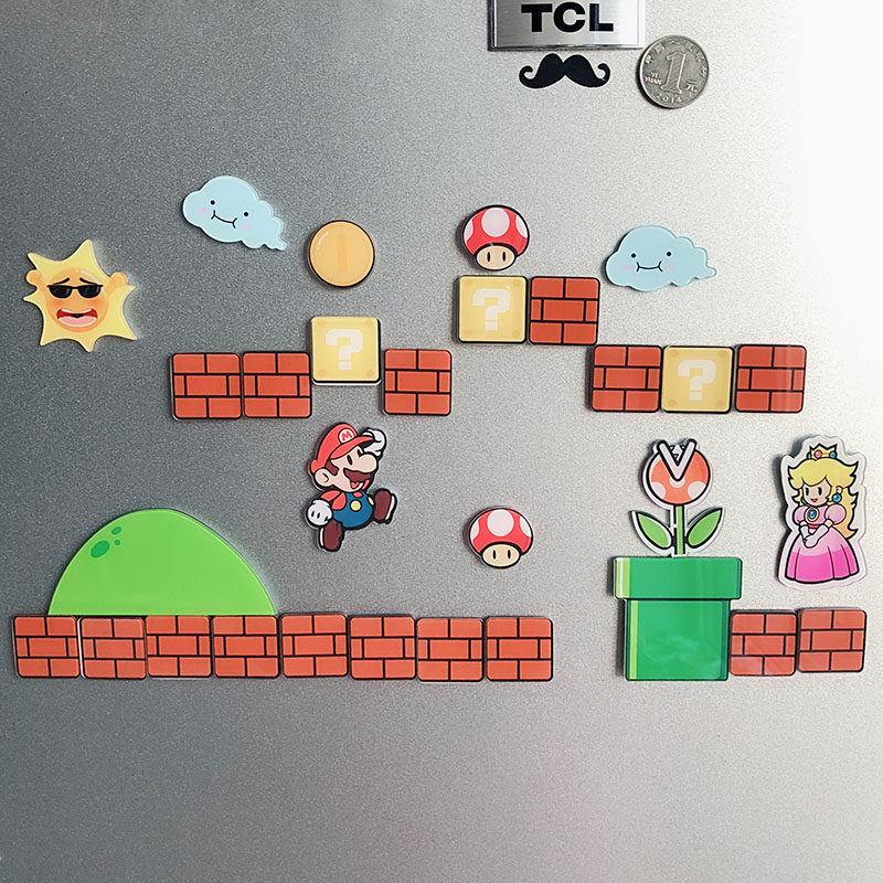 New Arrival Mario Cute Cartoon Super Mario Fridge Sticker Magnet Creative Japanese Set of Decorative Magnetic Stickers