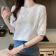 Design sense hollow embroidered small shirt women's short-sleeved 2022 summer new French niche temperament round neck white top