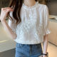 Sweet white chiffon shirt women's 2022 summer new fashion design niche embroidered lace Western style short-sleeved top