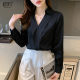 Retro Hong Kong-flavored V-neck shirt women's spring and autumn long-sleeved loose temperament chiffon overalls workplace high-quality texture top