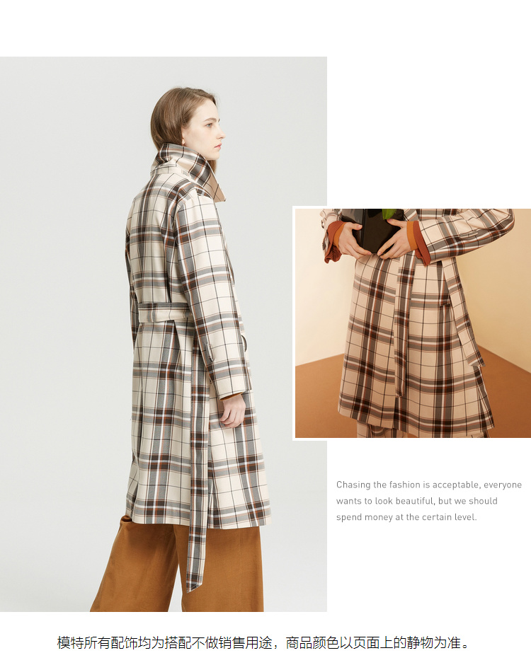 Gấp | len MECITY của phụ nữ mùa retro kiểm tra nhỏ áo khoác nhỏ gió dài tính khí - Trench Coat áo khoác nữ hàng hiệu