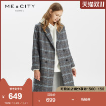 Pure wool MECITY womens winter retro temperament trend check medium and long coat warm woolen coat women