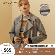 Cashmere wool-blend MECITY womens winter solid color single-breasted double-sided medium-length coat coat