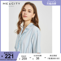 MECITY Female dress lady trendy fashion minimalist comfortable turn collar tying up cashew striped pure color one-piece dress