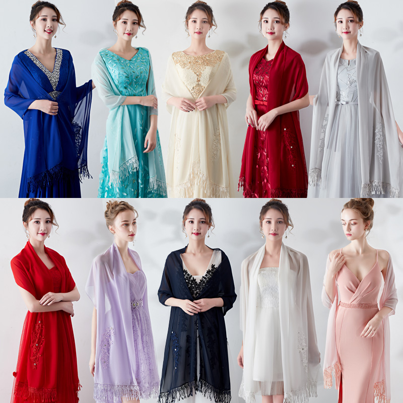 Chiffon shawl summer plus size bridesmaid dress shawl wedding dress shawl female outer cape wedding matching skirt